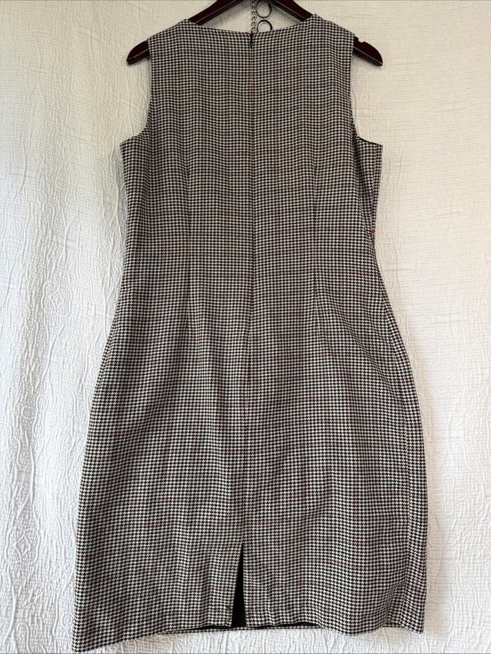 Vintage Casual Corner Houndstooth Dress Size 12 Black White Midi Sheath Lined - Picture 11 of 16